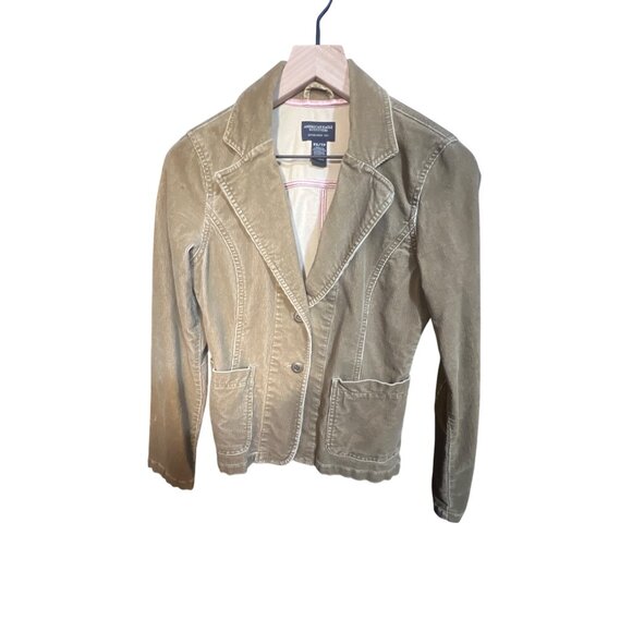 Y2K American Eagle Corduroy Blazer Jacket XS Beige Womens Casual Vintage Style a - Picture 1 of 5